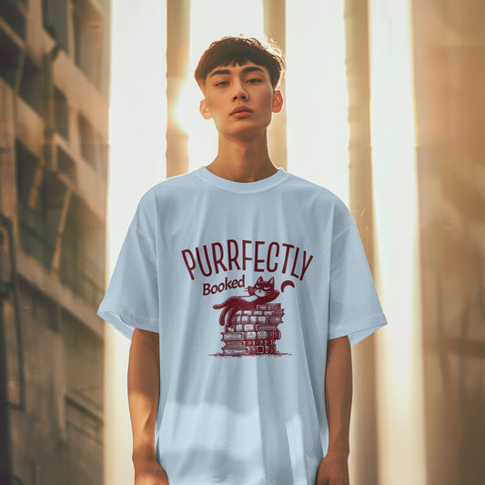 Purrfectly Booked Cotton T-shirt Unisex Fit