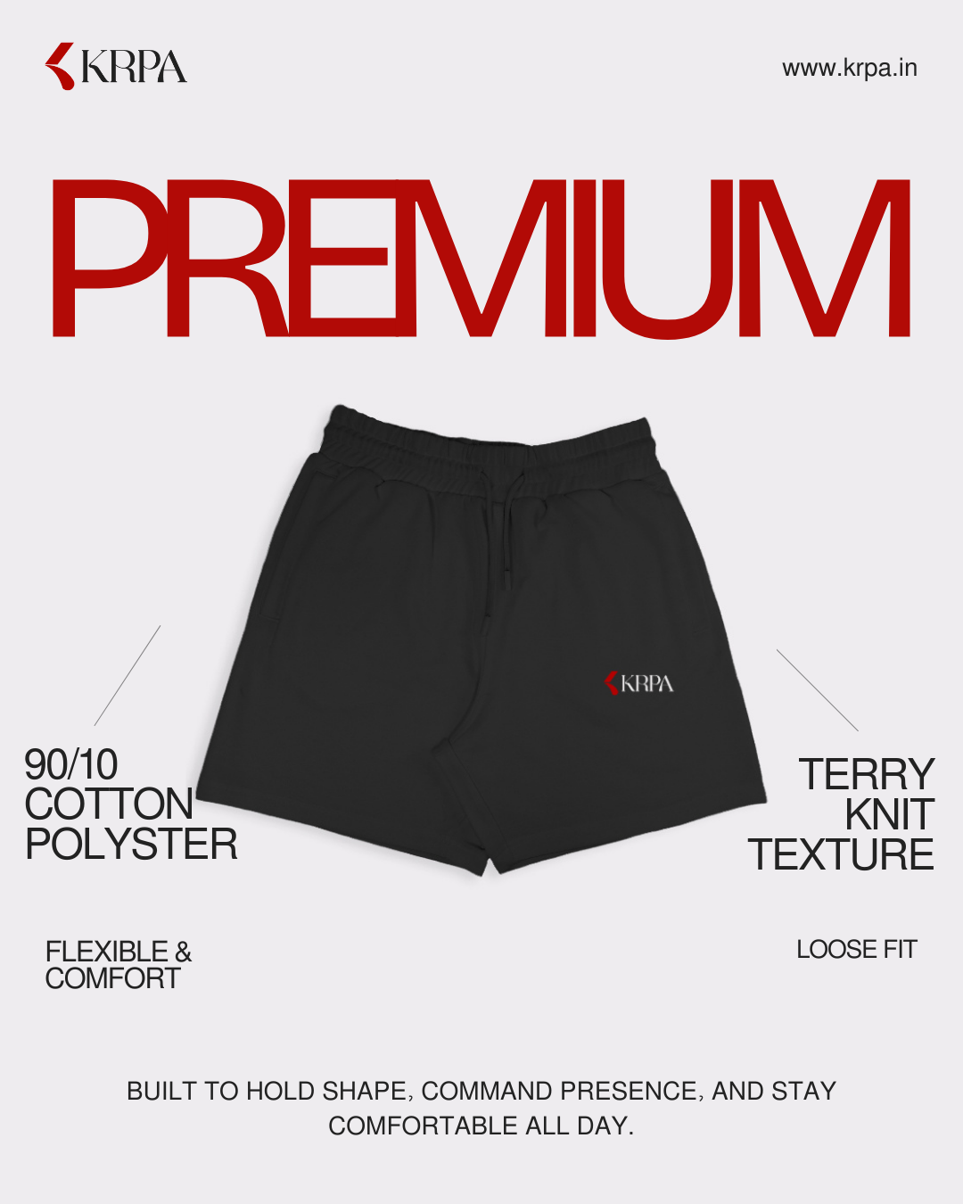 Black Unisex Terry Everyday Summer Shorts