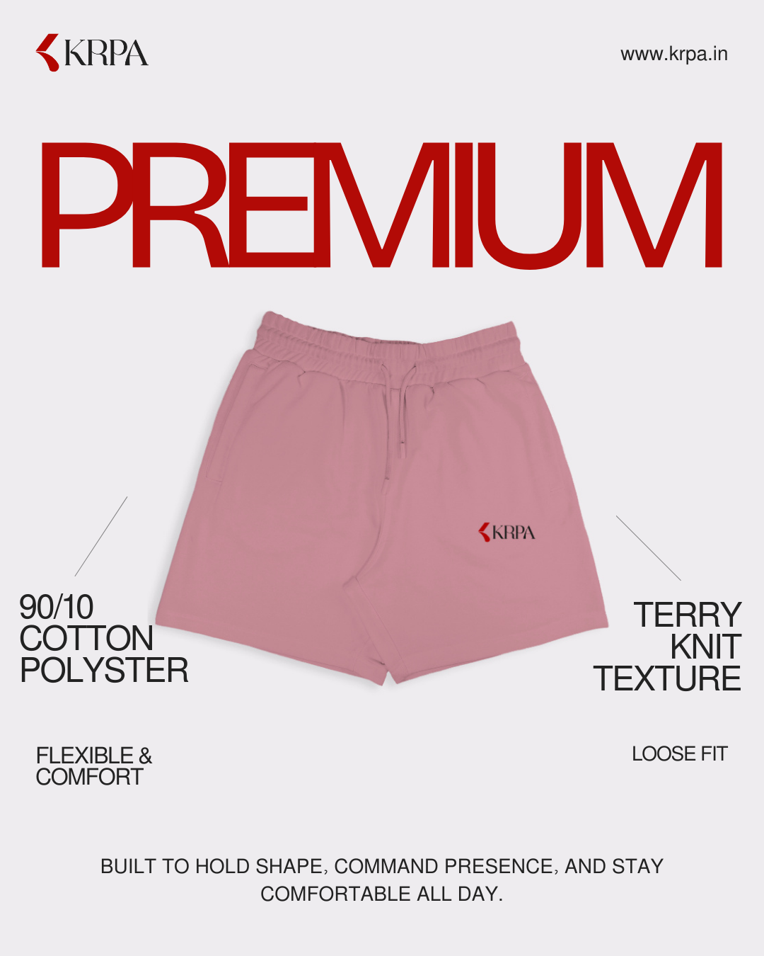 Pink Unisex Terry Everyday Summer Shorts