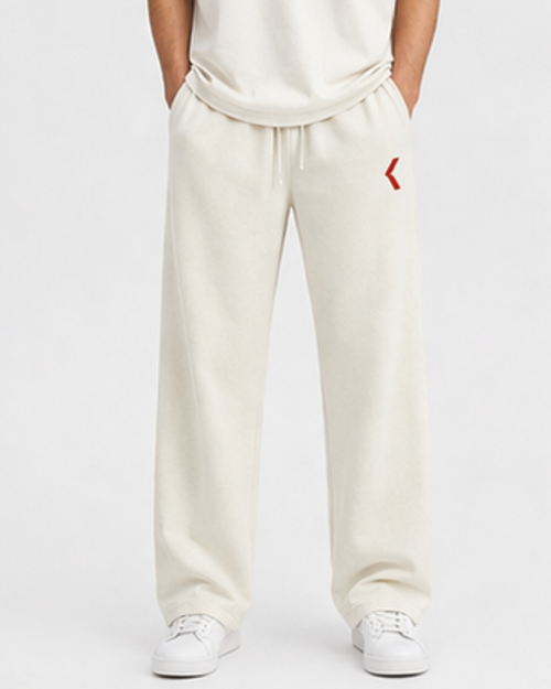 Beige relaxed fit lounge pants for men with KRPA logo and straight silhouette