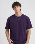 Person wearing a purple t-shirt on a plain background