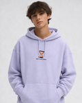 Lavender oversized graphic hoodie for men with “Presence Over Present” slogan and hourglass logo