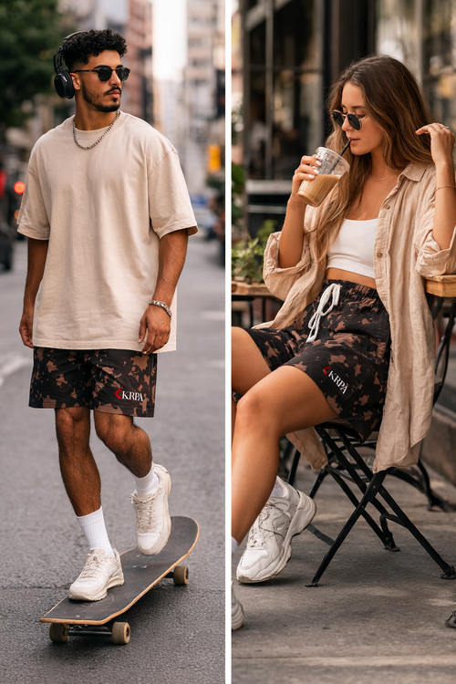 Black Unisex Tie Dye Streetwear Shorts