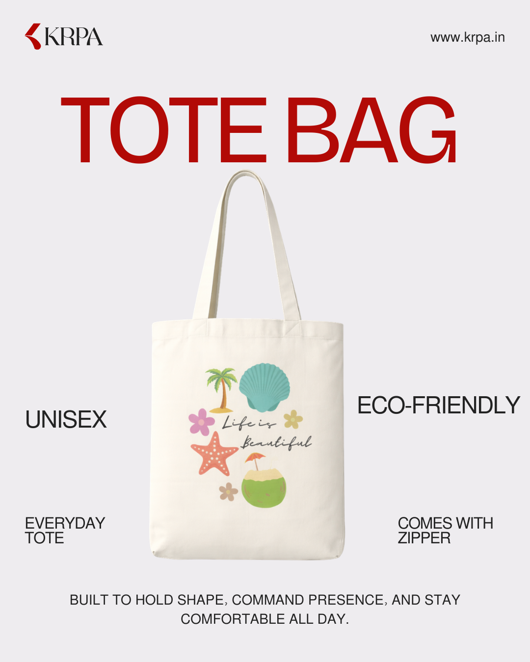 Unisex Zipper Tote Bag