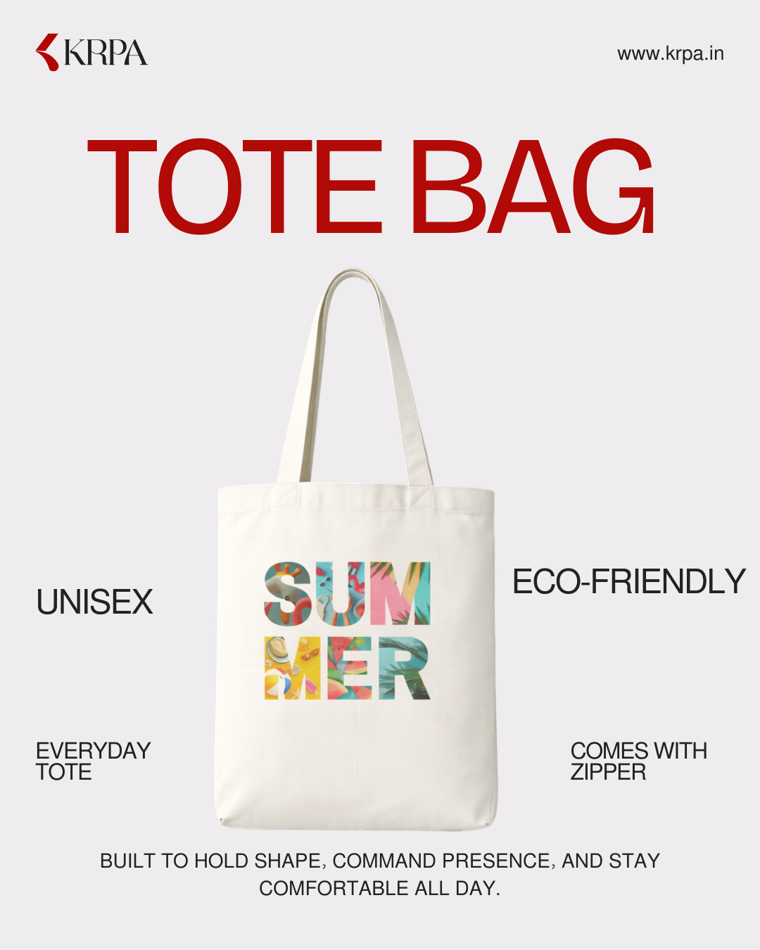 Unisex Zipper Summer Tote Bag